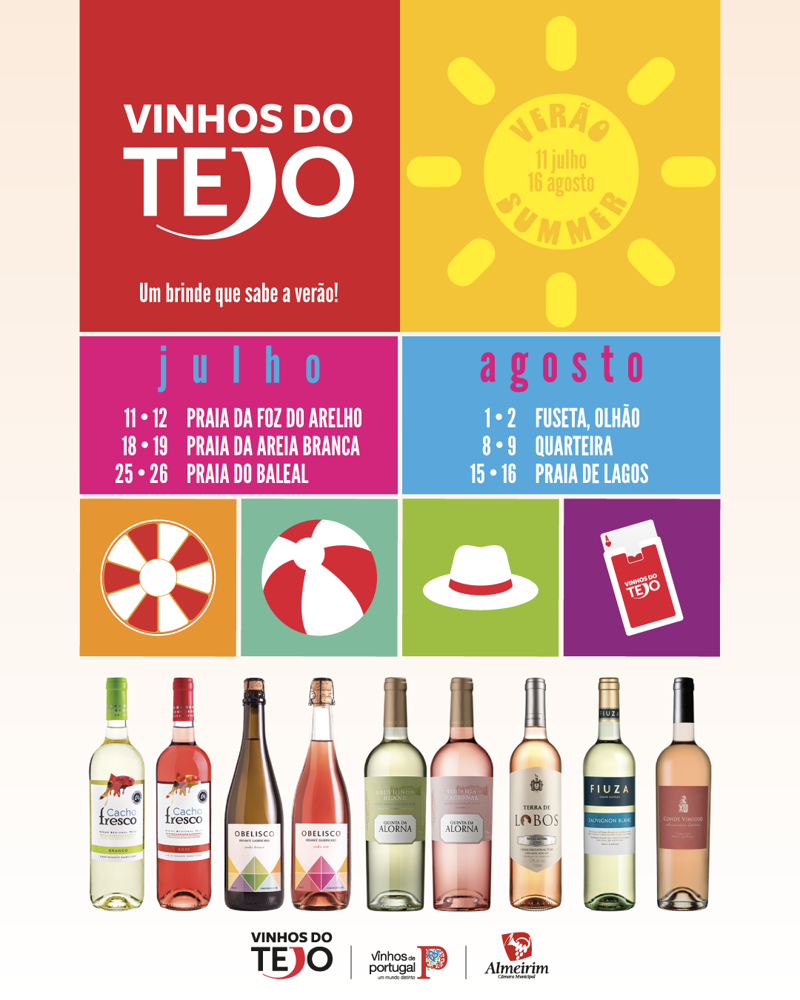 Vinhos do Tejo nas praias de Portugal com provas e brindes